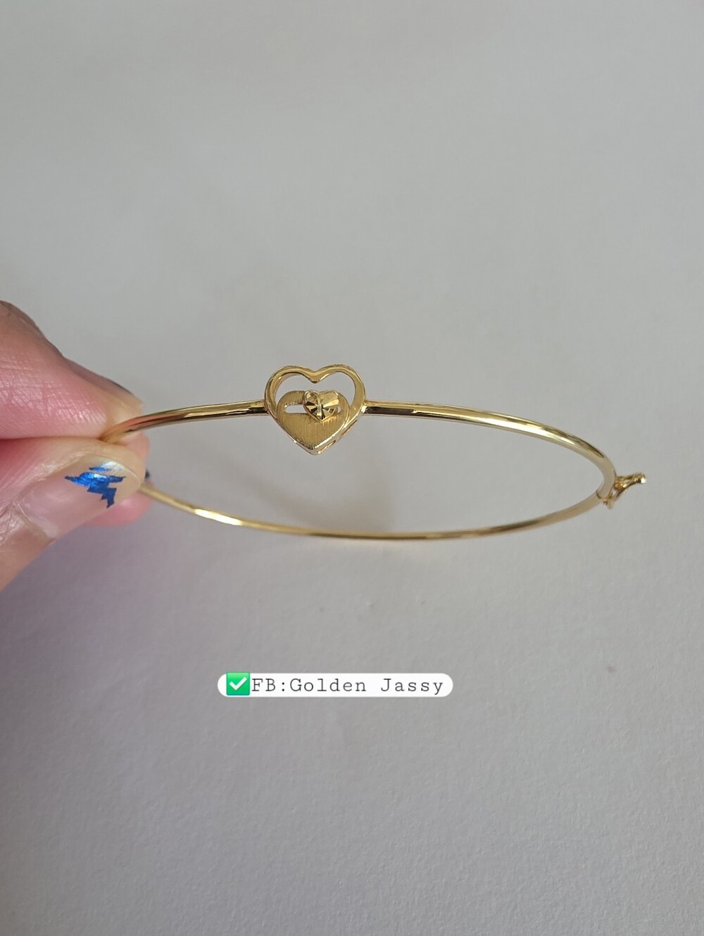 18K Real Gold Heart Bangle 16cm-17cm